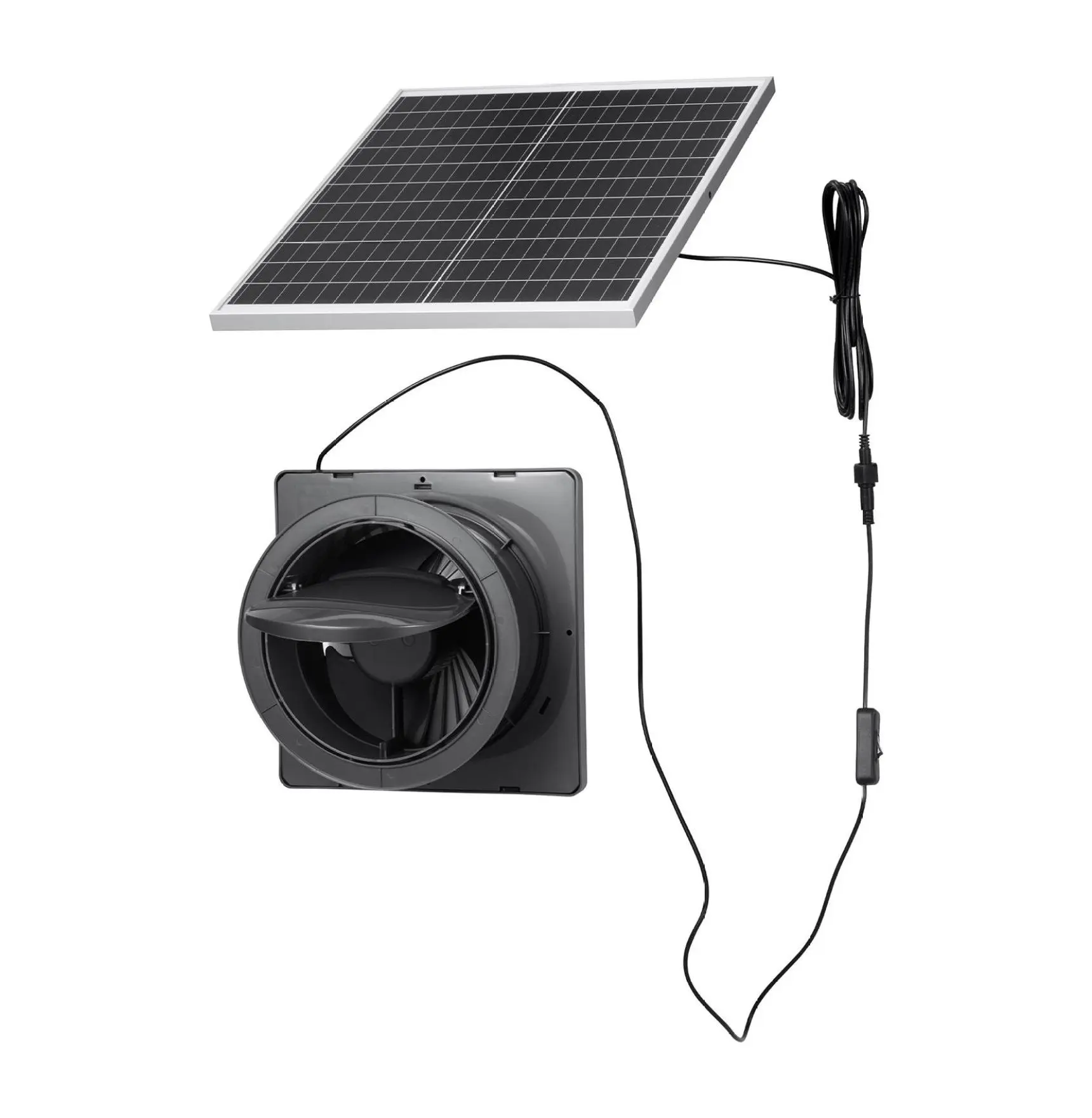 Solar Powered Fan 25W, 220 CFM Greenhouse Fan, Adjustable Solar Panel, 2030 RPM High Speed, for Grow Tents, Chicken Coops, Sheds, Ventilation Default