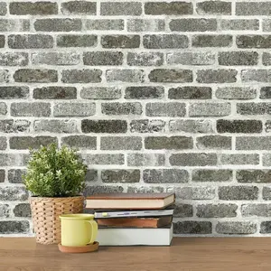 Grey Brick Wallpaper Peel and Stick Backsplash Contact Paper 17.7inch x 118.1inch Faux Brick Vinyl Self Adhesive Removable Textured Wall Decor for Room DIY Makeover