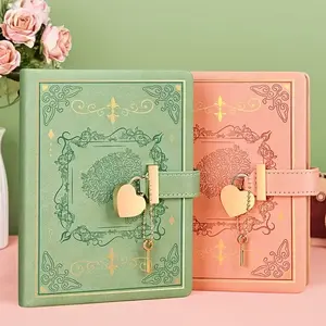 Girls Diary with Heart Lock & Key, Elegant Floral Vintage Notebook, B6 Size, 360 Pages, Golden Rim Binding, Perfect Gift for Teens