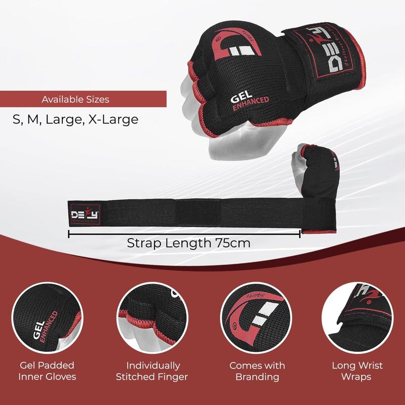 DEFY Gel Padded Premium Inner Gloves with Hand Wraps MMA Muay Thai Boxing Training Fight PAIR