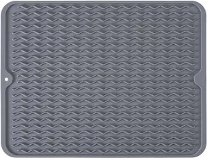 Silicone Dish Drying Mat, Non-Slip Easy Clean Sink Mat Large Heat-resistant Dish Drainer Mat for Kitchen Counter, Sink, Refrigerator or Drawer liner (16" x 12", GREY) Coasters Tableware Coasters Tableware