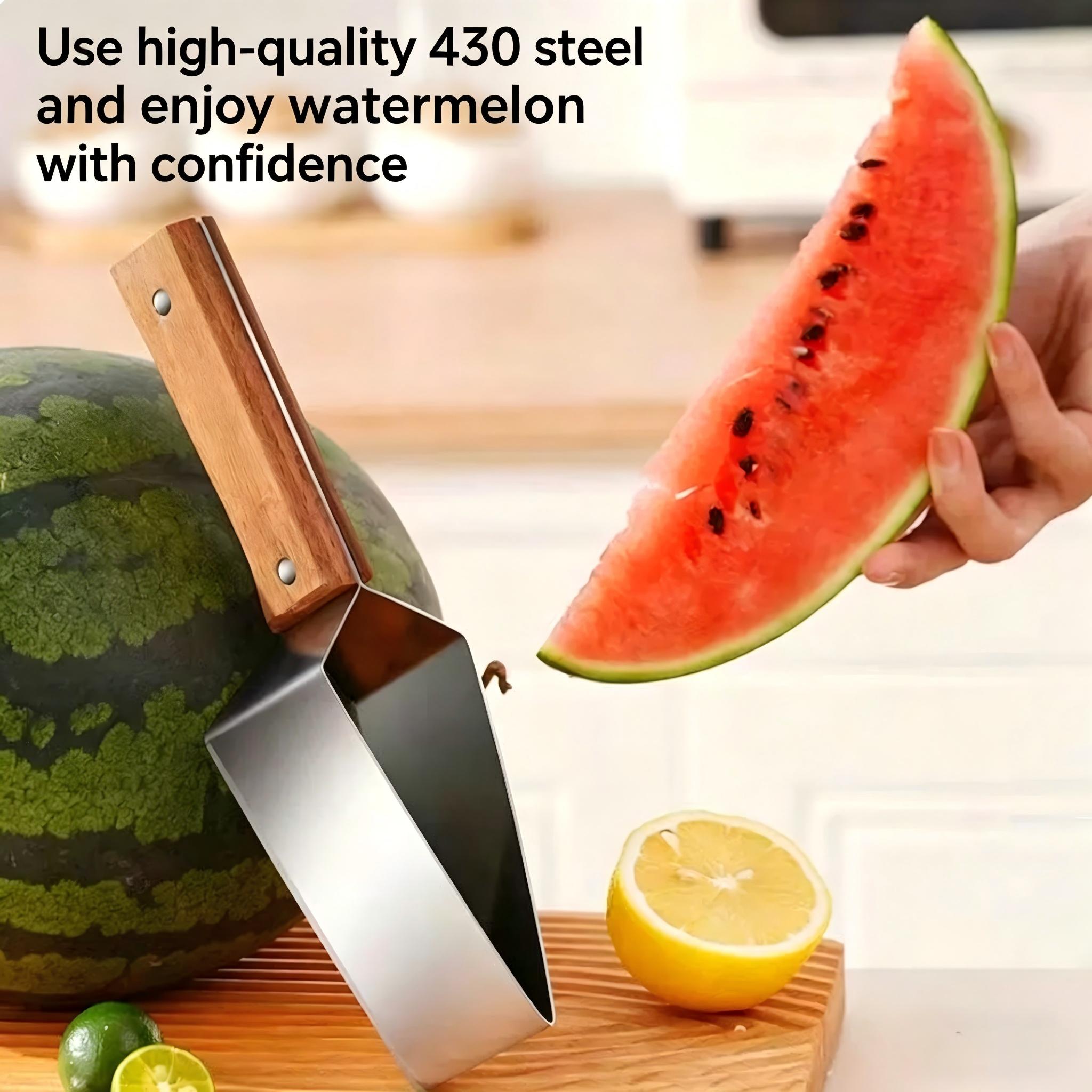 Stainless steel watermelon slicer,multi-functional fruit slicer,StainlessSteel Melon Slicer with Wooden Handle,FruitCutting Tool for Watermelon