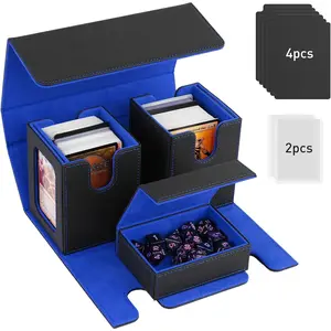 Deck Box, Commander Deck Case s 200+ Double-Sleeved Cards, Magnetic Leather Card Storage Box with 2 Commander Display & 4Dividers & Dice Tray  YuGiOh TCG CCG Magic Cards, Black+Blue