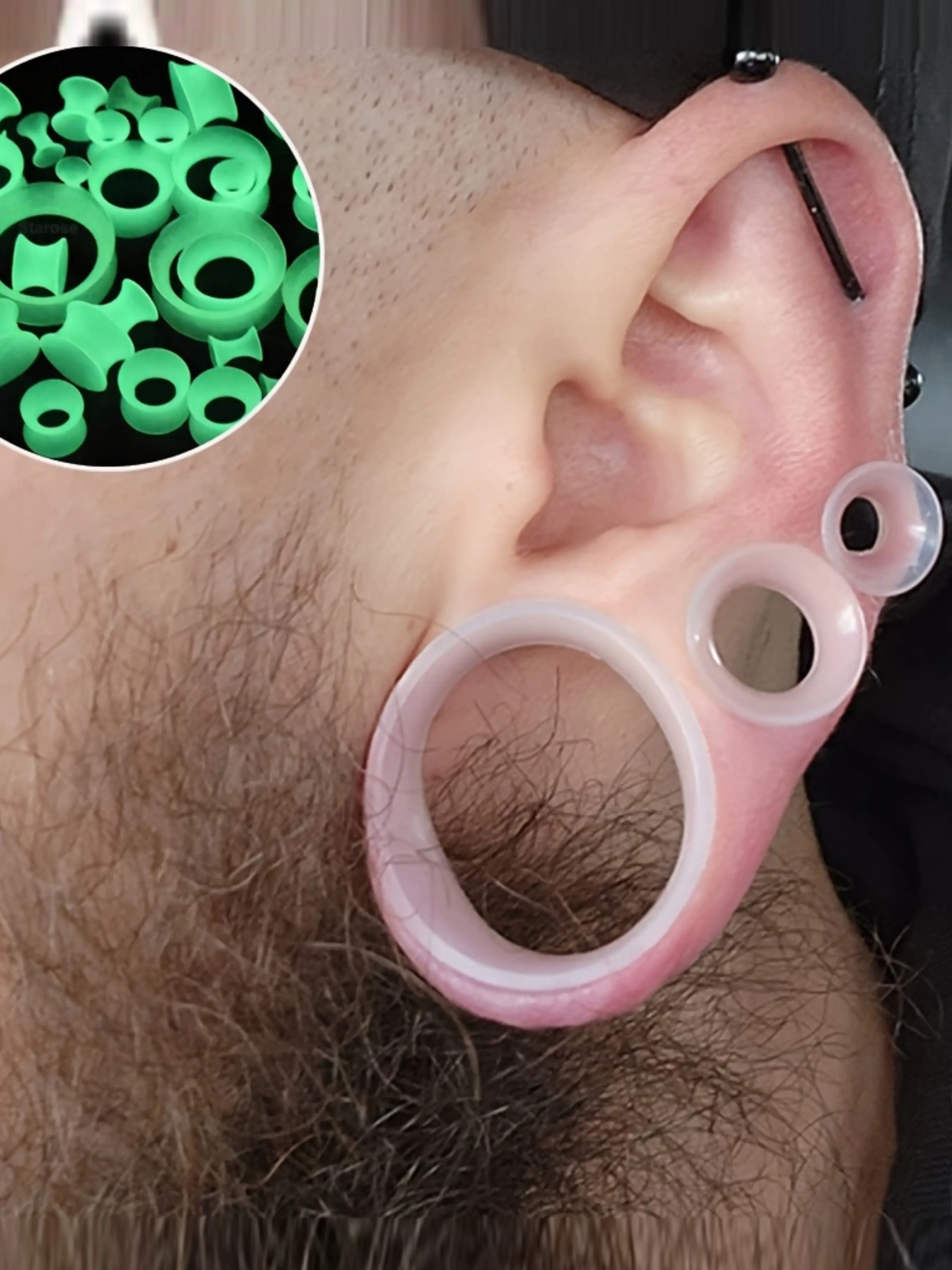 Starose 3pcs Glow-In-The-Dark Silicone Ear Gauge Tunnels for Men, Ear Accessories, Comfortable Lightweight Durable Ear Stretching Ear Expanders, Ear Stretchers, Double Flare Design, Sizes 3-24mm