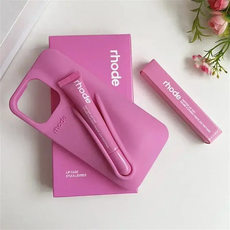 RHODE Lip Beauty Phone Case for iPhone 11 12 13 14 15 16 17 Pro Max, Silicone Shockproof Protective Cover with Lip Gloss Holder