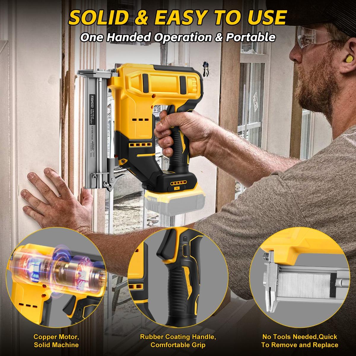 18GA Cordless Brad Nailer Compatible with DeWalt 20V MAX Battery – 2-in-1 Nail & Staple Gun with 2000 Nails for Trim, Woodworking & DIY (Tool Only)
