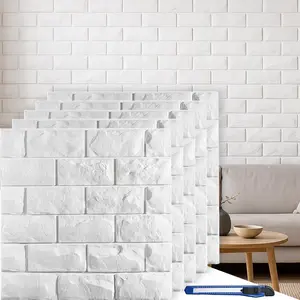 30 Pcs 3D Wall Panels, White Brick Printable 3D Wallpaper Stick and Peel, Self Waterproof Foam Faux Brick Paneling for Bedroom,,, Fireplace (29.06 sq feet Coverage)