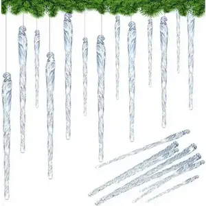 4E's Novelty Large Glass Icicle Ornaments for Christmas Tree 7", 5.5", 3.5" (Set of 24) - Clear Glass Christmas Tree Ornaments for Christmas Decor
