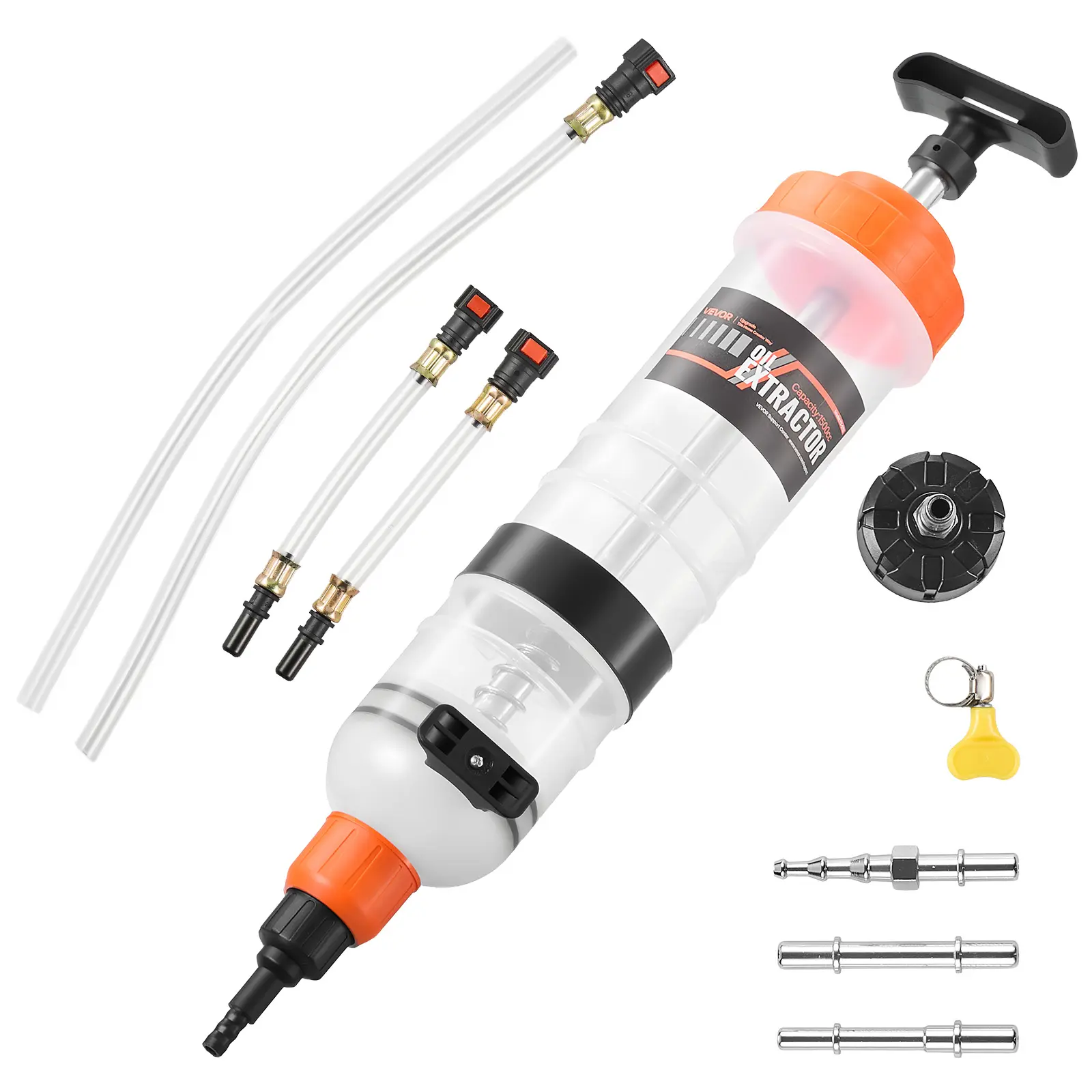 VEVOR 1500CC Manual Automotive Fluid Extractor Pump, PE Tank with Long Hose & Extension Tubes, Dual Seals for Easy Oil Extract-Refill, Car/Motorbike Maintenance Tool, Father's Day Gift