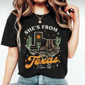 She’s From Texas Shirt, Retro Texas Tee, Southern Cowgirl Country Style T-Shirt, Texas Pride Unisex Top