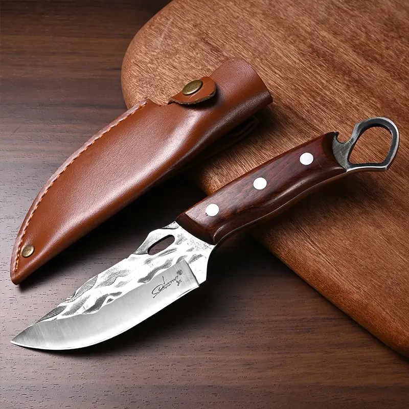 Multi-functional camping knife, for cutting meat, fruits and vegetables, comes with a sheath, suitable for home kitchen, outdoor camping, a gift for family and friends!