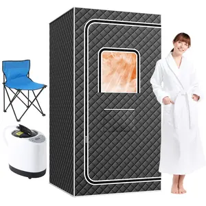 [FLASH SALE] Garvee Portable Sauna Box for Home, Personal SPA Steam Sauna with 10 Min Fast Heating，Warm Sauna Tent with 3L/1200W Steamer, 9 Levels, Steam Sauna Tent with 600D, Easy Setup Foldable Sauna for Home Spa