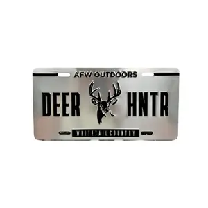 AFW Outdoors Custom License Plates - Deer Hunter White Tail Country Design, Black Deer Head for Trucks, Cars, Side-by-Side Vehicles