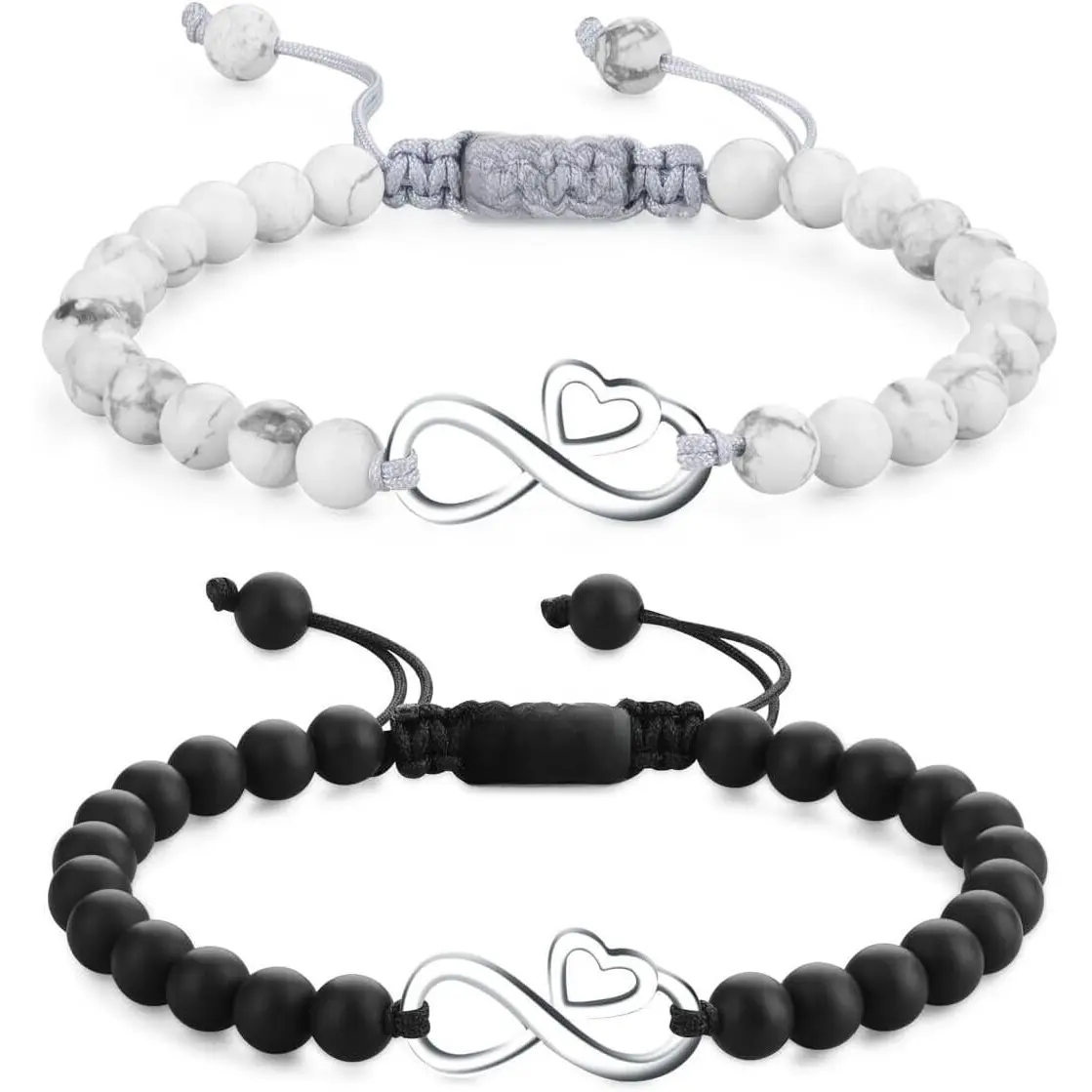 His & Hers Modern Synthetic Bead Bangle Set - Pull-On Unisex Infinity Stone Beaded Bracelet Pair, No Closure Costume Jewelry Accessory, Set Pair, Matching Sets, Pull-On Bangle