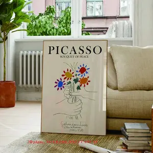 1 Piece / Modern Picasso Peace Bouquet Art Retro Wall Art Printed Canvas Poster Decorative Painting, Suitable for Living Room Bedroom Home Decor, Canvas Printed Poster, Frameless, 2D Flat