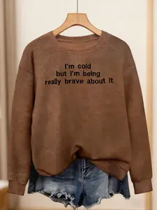 Round Neck Faux Fur Top Sweatshirts, Womenswear, Fun Text Print, Soft Skin-Friendly Texture, Loose Lazy Fit, Casual Style, Fall & Winter Fashion