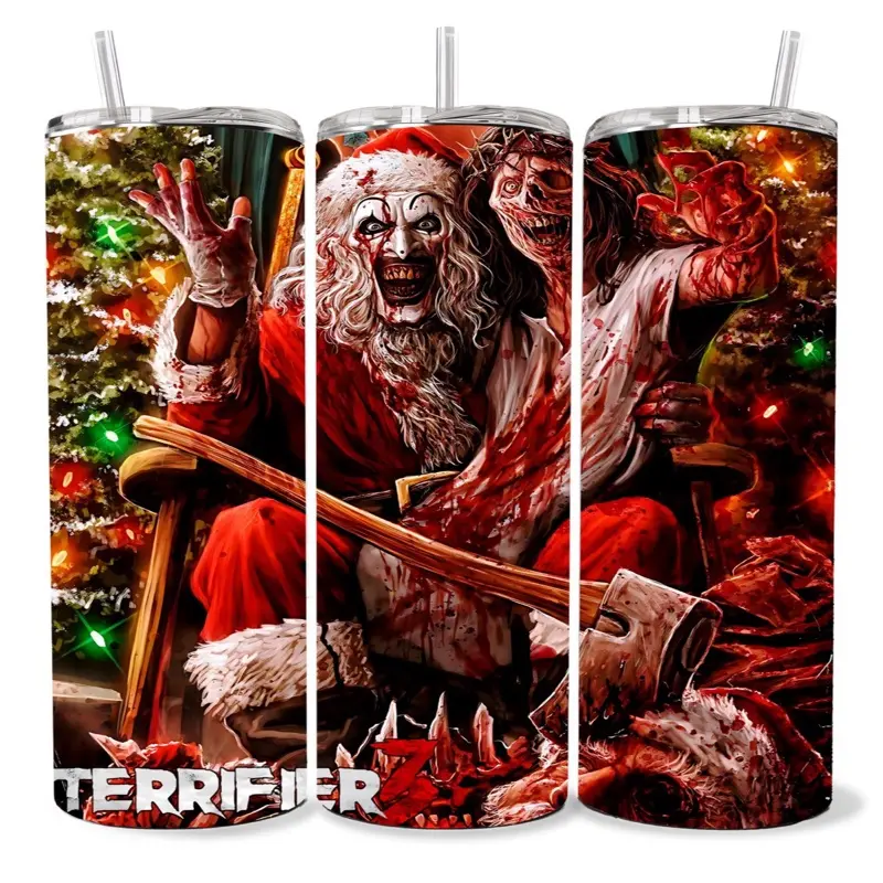 Terrifier 20 oz Tumbler - BPA Free, Stainless Steel, Leak Proof, Clear Lid, Includes Straw