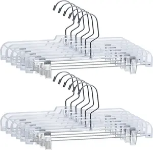16-Pack Plastic Transparent Trouser Hangers, Adjustable Women's Skirt Hangers, Transparent  Space-Saving Plastic Hangers
