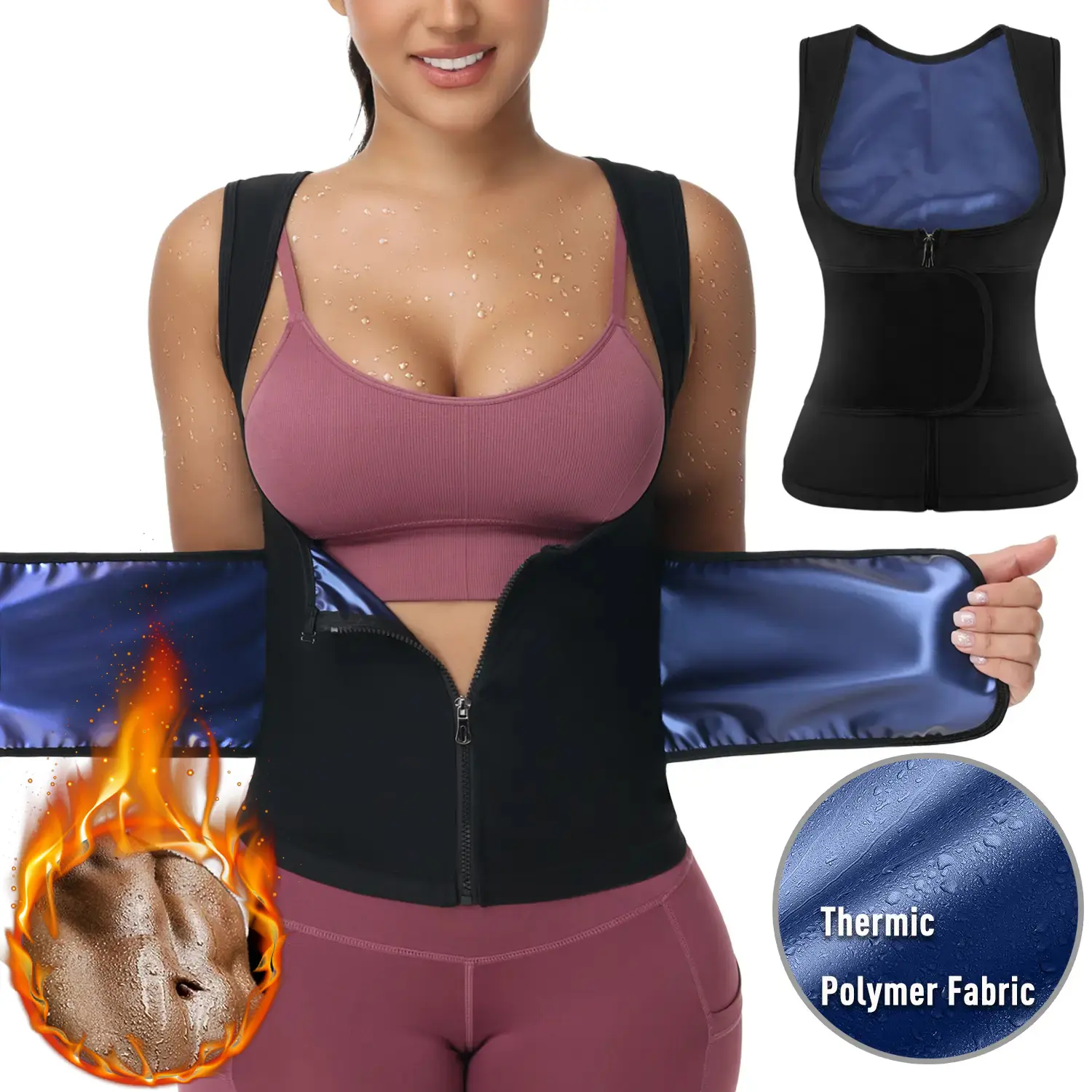 Sauna Sweat Suit for Women, Sauna Waist Trainer, Tummy Control Sauna Sweat Shirt, Double layer Compression Vest Zipper, Shapewear