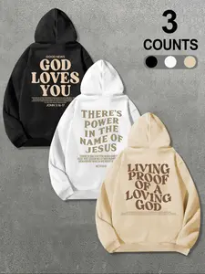 Men's 3-Piece Hooded Sweatshirt Set, Casual Fall & Winter Wear, Comfortable Thicker Fabric, Stylish Letter Print Design