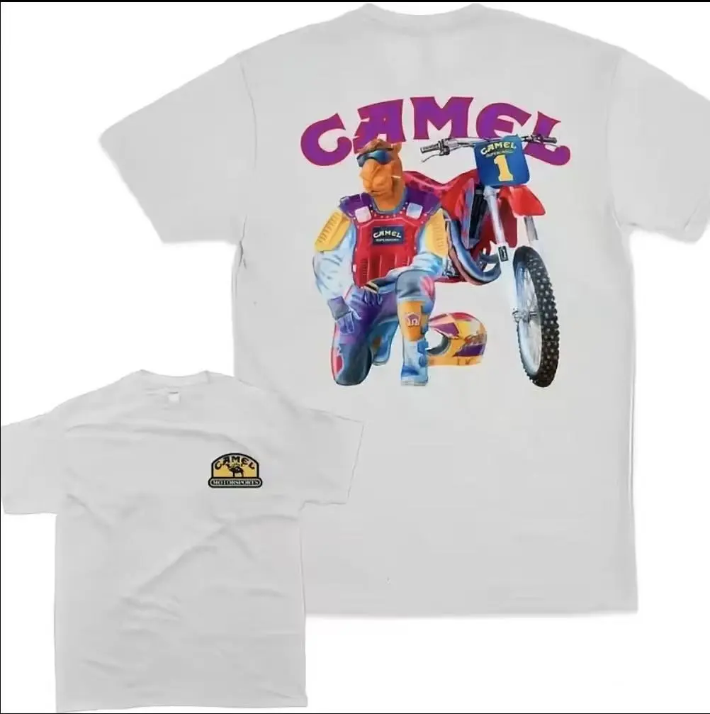 Unisex Vintage 90s Heavyweight Cotton Oversized Supercross T-Shirt, Retro Joe Camel Motorsports Graphic Tee, Motocross Racing Streetwear Sports Top