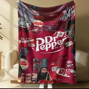Dr Pepper Soda Collage Flannel Throw Blanket Vintage Aesthetic Red Cherry Design Cozy Soft Plush Blanket For Couch Bed Room Decor Perfect Gift For Dr Pepper Fans 2026