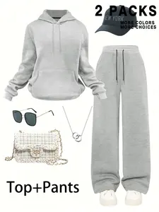 Girls' Letter Print Hoodie Set, Hooded Sweatshirt & Solid Straight-Leg Pants, Casual Street Style for Tweens