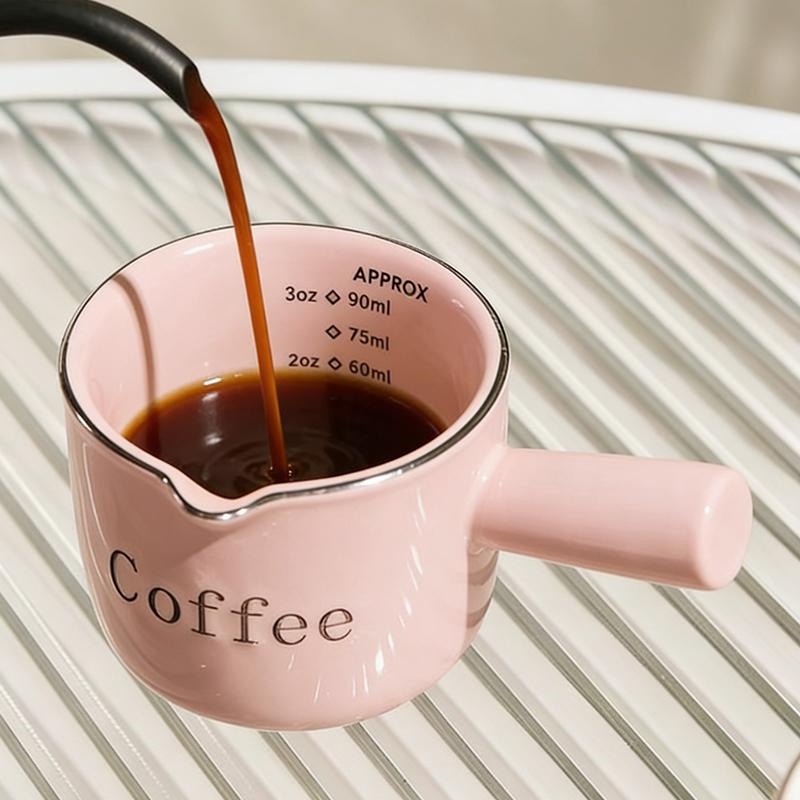Pink Espresso Cups Ceramic with Handle, Measuring Cup with Dual Scale, Espresso Shot Glass with V-Shaped Mouth, 3 OZ Espresso Accessories