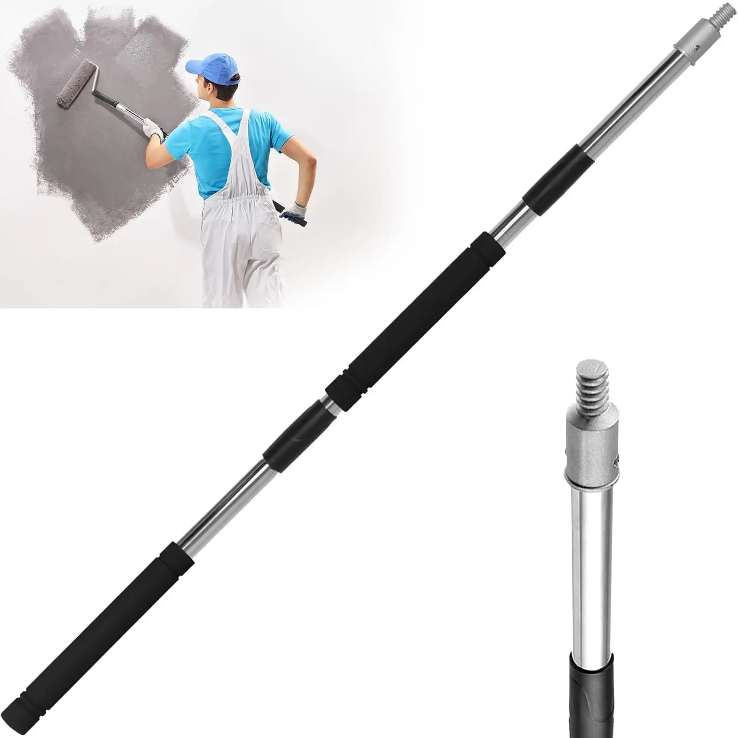 Extension Pole, 3Ft to 4Ft  Roller Extension Pole Multi-Purpose Splice Extension Pole for Outdoor   Roller Cleaning and Chandelier (3feet-4feet)