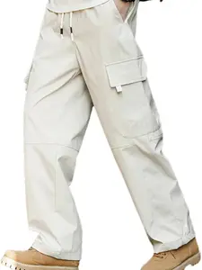 Unisex Cargo Pants All Seasons Comfortable Fit with Multiple Pockets for Versatile Wear Casual Menswear Plain Beige Trouser Tops Outfit NYLON POLYSTER Material