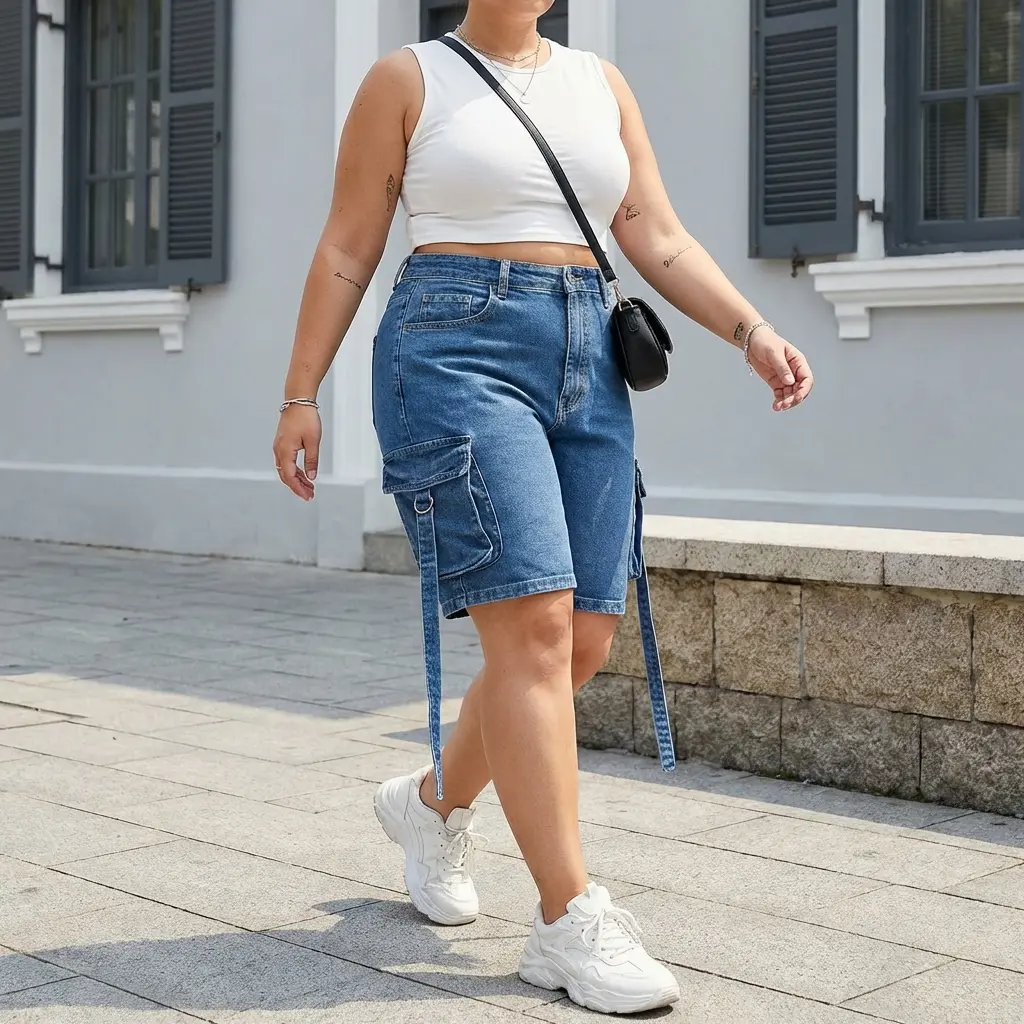 Women's Casual Solid Bermuda Shorts, High-Waist Lightweight High Stretch Cotton Polyester Blend with Elastane and Side Pockets