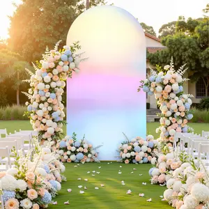 Stretchy Spandex Arch Backdrop Cover for Wedding, Double-Sided Gold Fitted Arch Stand Cover for Baby Shower, Birthday, Party Decoration 1.8m Height, Iridescent