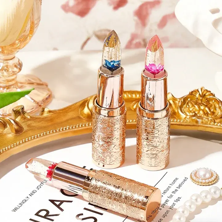 Color-Changing Flower Jelly Lipstick, Moisturizing Hydrating Lip Gloss & Plumping Lip Oil, Glossy Juicy Finish, Long-Lasting Temperature Change Makeup for Women, Daily Lip Care Supplies
