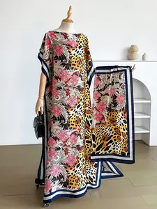 Bohemian Style Leopard Print Shawl Set, Elegant Long Robe with Scarf, Sun Protection Silk Scarf for Beach, Women's Fashion Accessory Summer Outdoor Beach Wear