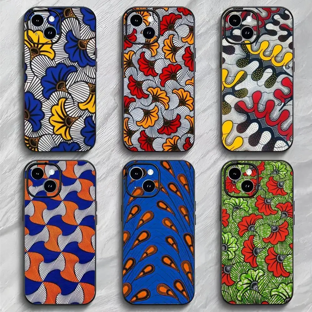 African Wax Fabric Phone Case Black Matte Slim Ethnic Protective Cover For iPhone 11-17 Pro Max/Plus & Samsung Galaxy S23-S25