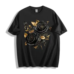 Black Rose Gold Floral Unisex T-Shirt Elegant Design For Autumn Winter Fashion Gift For Him Her