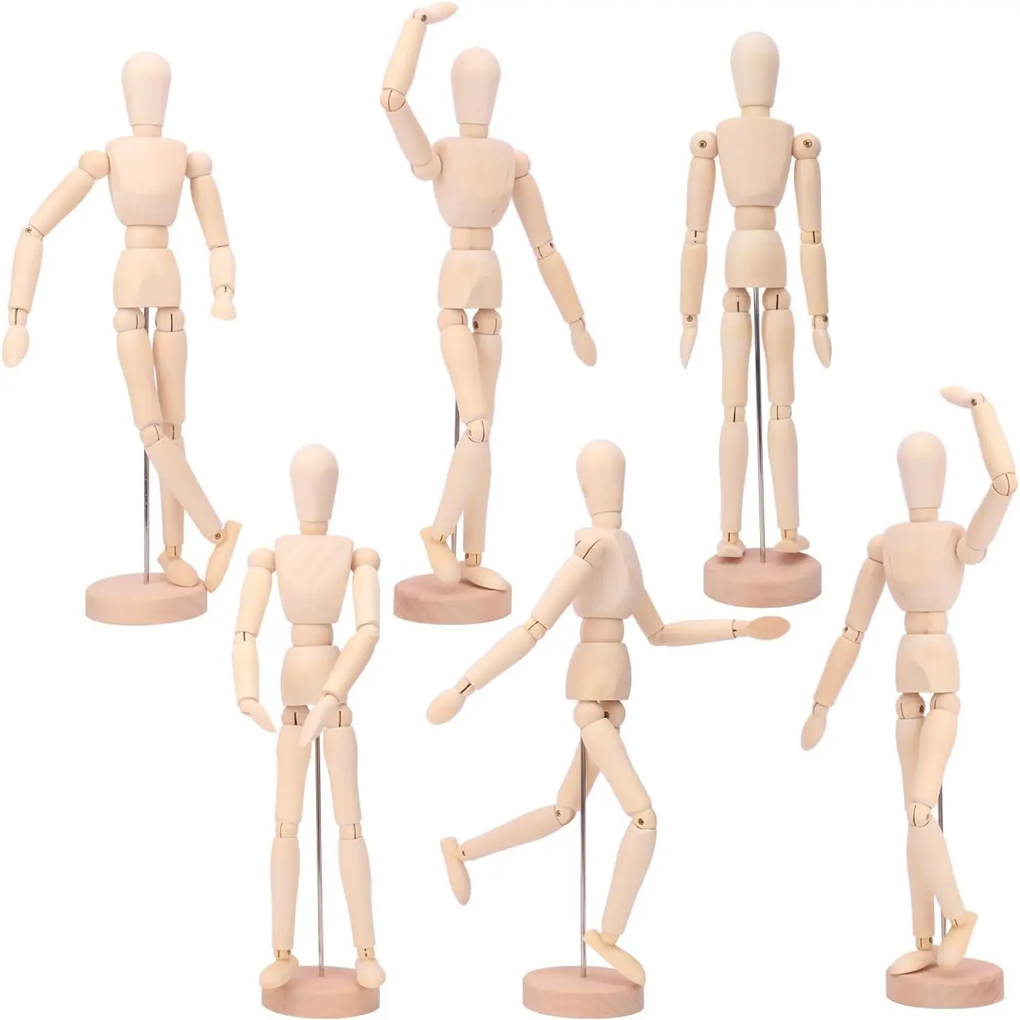 6 Pack 12 Inch Posable Art Figure Model, Wooden Mannequin, Natural Flexible Drawing Mannequin for Artists, Art Mannequin for Sketching, Painting & Posable Figure Design