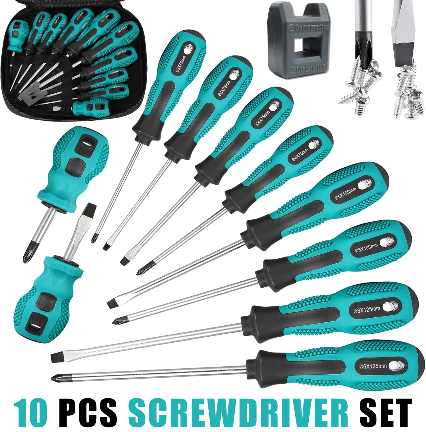 10-Piece Magnetic Precision Screwdriver Set - Ideal for Electronics, Furniture, Appliances and Vehicle Maintenance - Durable Metal and Plastic, Green