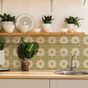 10pcs Stick Vinyl Flower Tile Stickers - Detachable Waterproof and Oil-Proof Wall Decal - Self-Adhesive Home Renovation Decals for Living Room, Kitchen, Bathroom - DIY Floral Pattern Wall Tile Transfers (4x4in/5.9x5.9in Options)