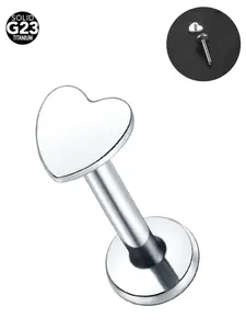 1pcs Titanium 16g 18g Heart Shape Internally Threaded Flat Back Labret Cartilage Tragus Helix Nose Stud, Punk Style, All Seasons, Body Piercing Jewelry