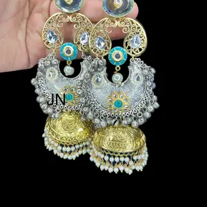 Oversize oxidized dual tone earrings