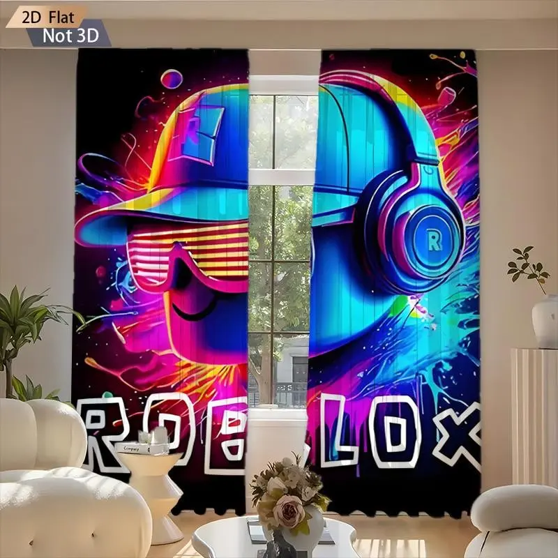 2-Piece Roblox Home Decor Curtain Set, Fashionable Digital Print Fabric, Lightweight Curtains for Living Room Bedroom, Window Drapes, Home Decorative Curtain