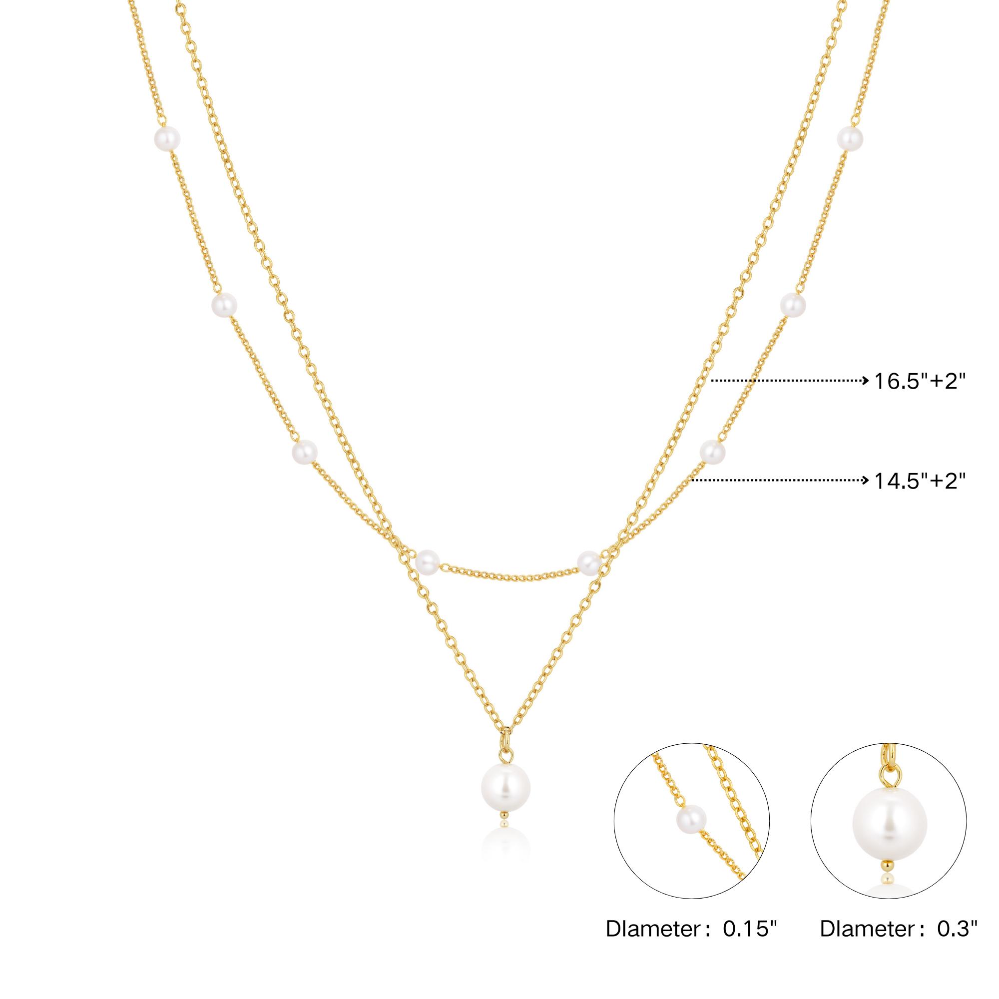 Tasiso Dainty Double Layer Pearl Necklace for Women Small Pearl Pendant Necklace 14K Gold Plated Cubic Zirconia Diamond Necklace  Simple Women Girls Jewelry Gift