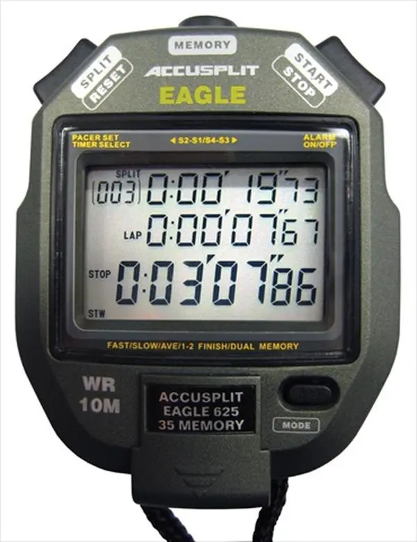 Accusplit AE625M35 Eagle Electronic Stopwatch (Eagle 625 Memory Stopwatch, E2), 35 Memory, 10 Hrs Battery Life, 3-Line Multifunction LCD, Alarm, Date, Countdown Timer, 5 Years Warranty, Instructions Included for Coaches' Sports Gear, Included Instructions