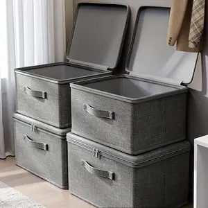 4 Foldable Storage Boxes with Zipper & Handles – Stackable Home Organizer Bins for Closet, Kitchen, Bathroom & Office