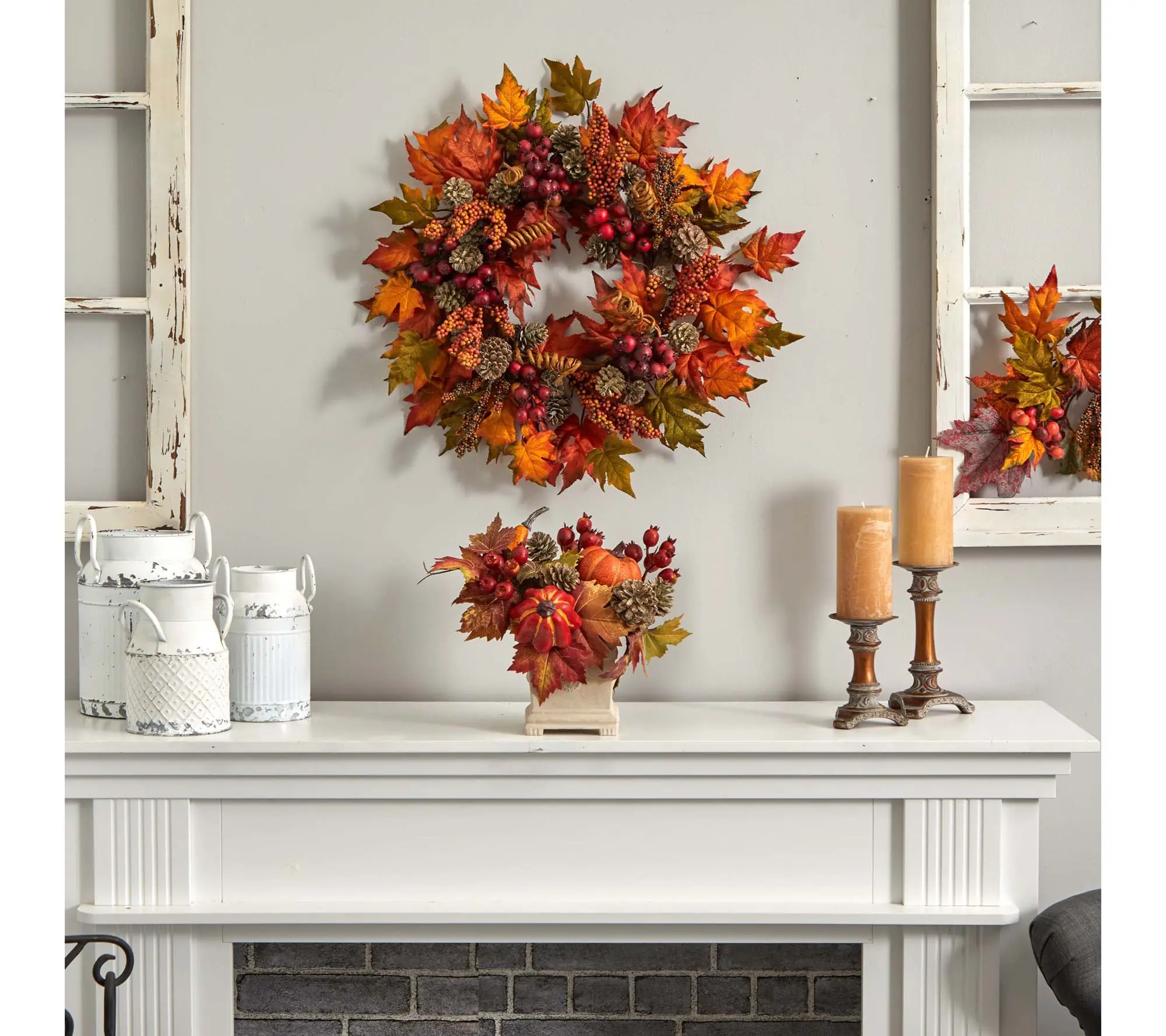 Nearly Natural Pumpkin, Berry and Maple Leaf Arrangement