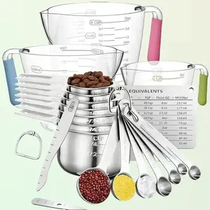 Clear Permanent Markings 21-Piece Measuring Cups and Spoons Set | Stainless Steel & Plastic | Accurate Kitchen Gadgets Kitchen Accessories Kitchen Supplies  for Baking Cooking