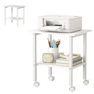 Under Desk Printer Stand, 2-Tier Industrial Mobile Printer Table with Storage Shelf and Steel Frame, Rolling Printer Cart Holder with Lockable Wheels for Home, Office