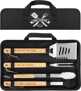 Coralogo 4PCS Grilling Accessories BBQ Tools - Stainless Steel Grill Set with Tongs, Fork, Spatula, Brush, Carrying Bag, Birthday for Men, Father, Husband