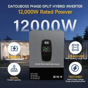 DATOUBOSS 12kW Hybrid Solar Inverter Split Phase 120V/240V, Max 13KW PV Input, DC to AC Pure Sine Wave Inverter for Off-Grid Solar Power System
